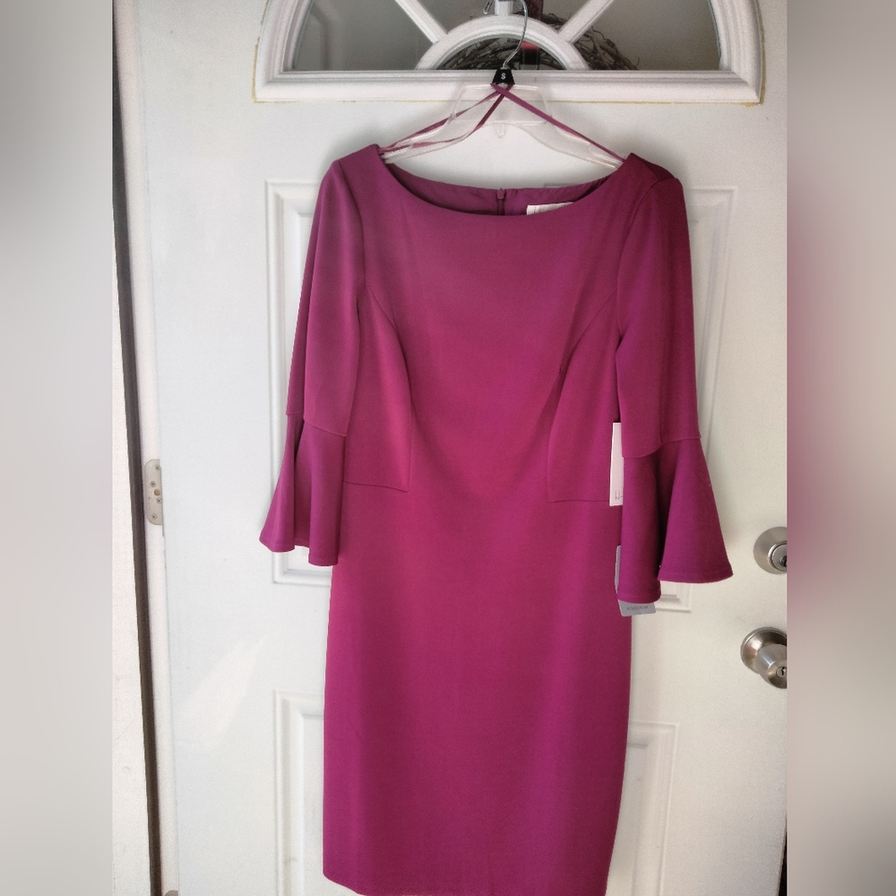 Nordstrom Harper Rose Bell Sleeve Bateau Neck Sheath Dress Magenta Size 12